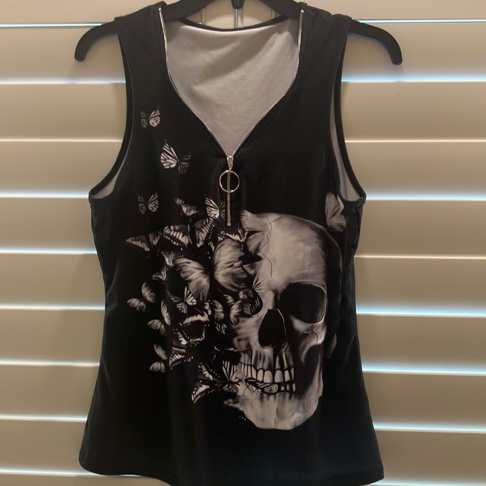 Black Skull and Butterfly Women's Top